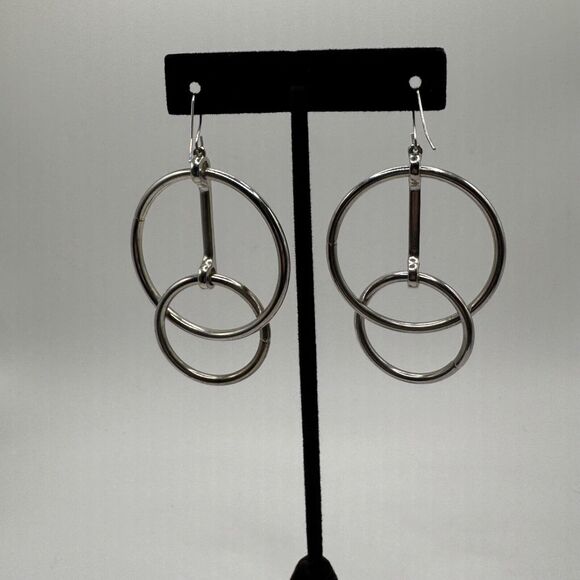 Open Circle Drop Earrings Silver Tone Large Chunky Fashion Geometric Earrings - Picture 4 of 6